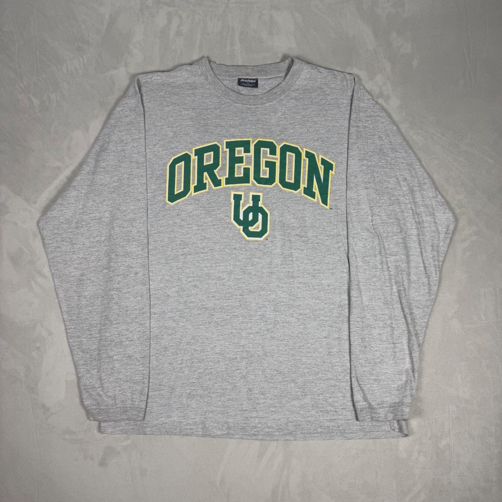 Y2K Mens ProEdge Oregon Ducks Long Sleeve Graphic T-Shirt Grey Large